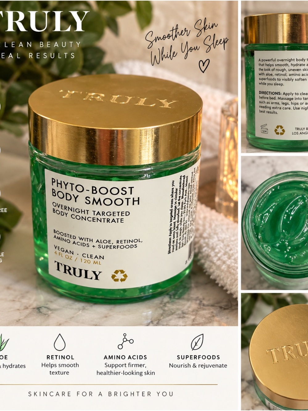 Truly Phyto-Boost Body Smooth Overnight Targeted Body Concentrate - Green
